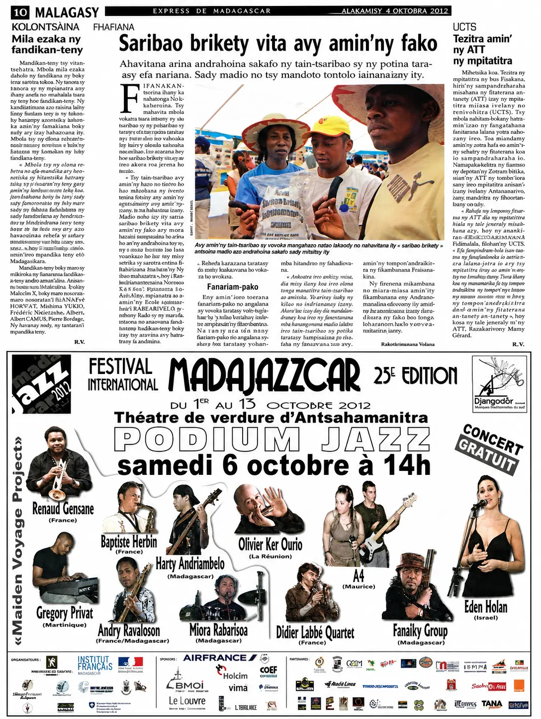 כתבה ב-L'Express de Madagascar - פסטיבל Madajazzcar עם עדן הולן