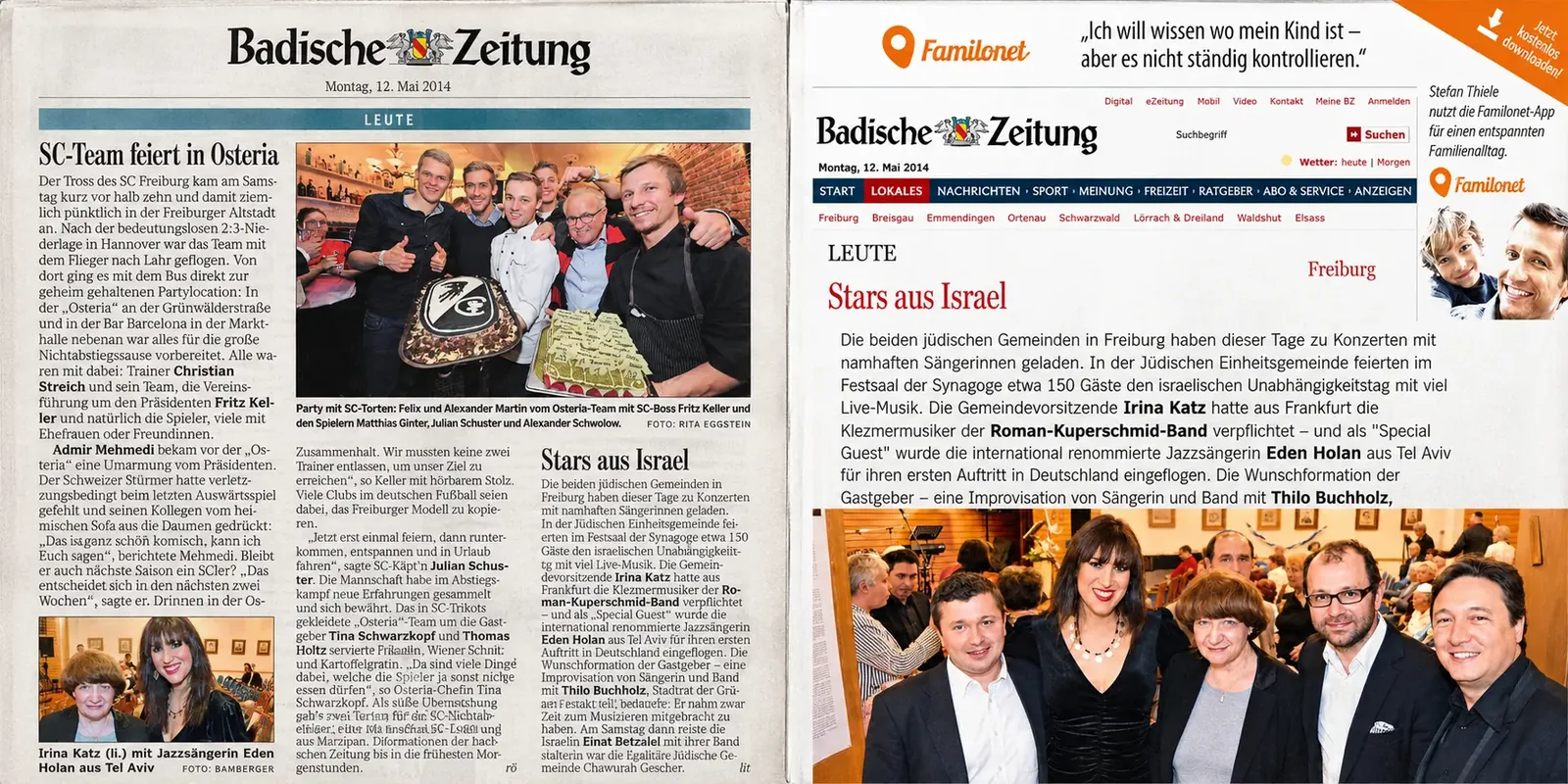 כתבה ב-Badische Zeitung - כוכבות מישראל בפרייבורג