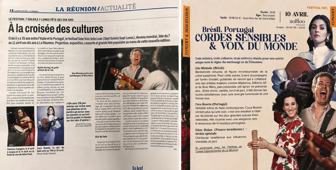כתבה ב-Le Quotidien de La Réunion במדור La Réunion / Actualité על חגיגות העשור לפסטיבל 7 Soleils 7 Lunes